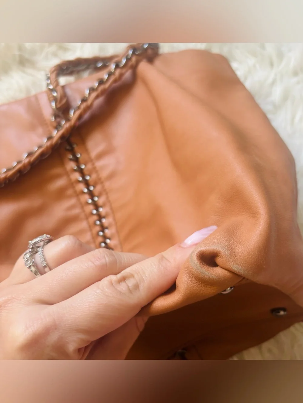CHANEL Tan Leather Chain-Strap Tote with Stitched CC Emblem